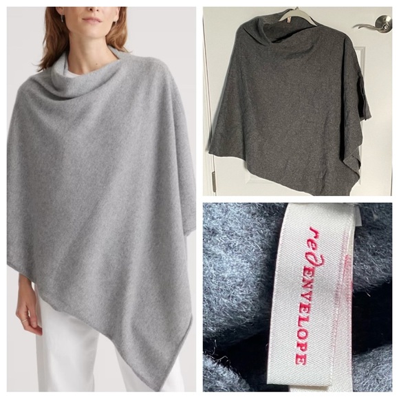 New! Red Envelope 100% cashmere Poncho dark gray nwot 47130 - Picture 1 of 16